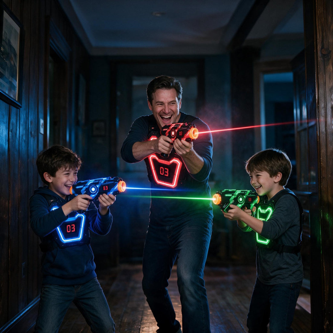 Dad vs kids laser tag battle