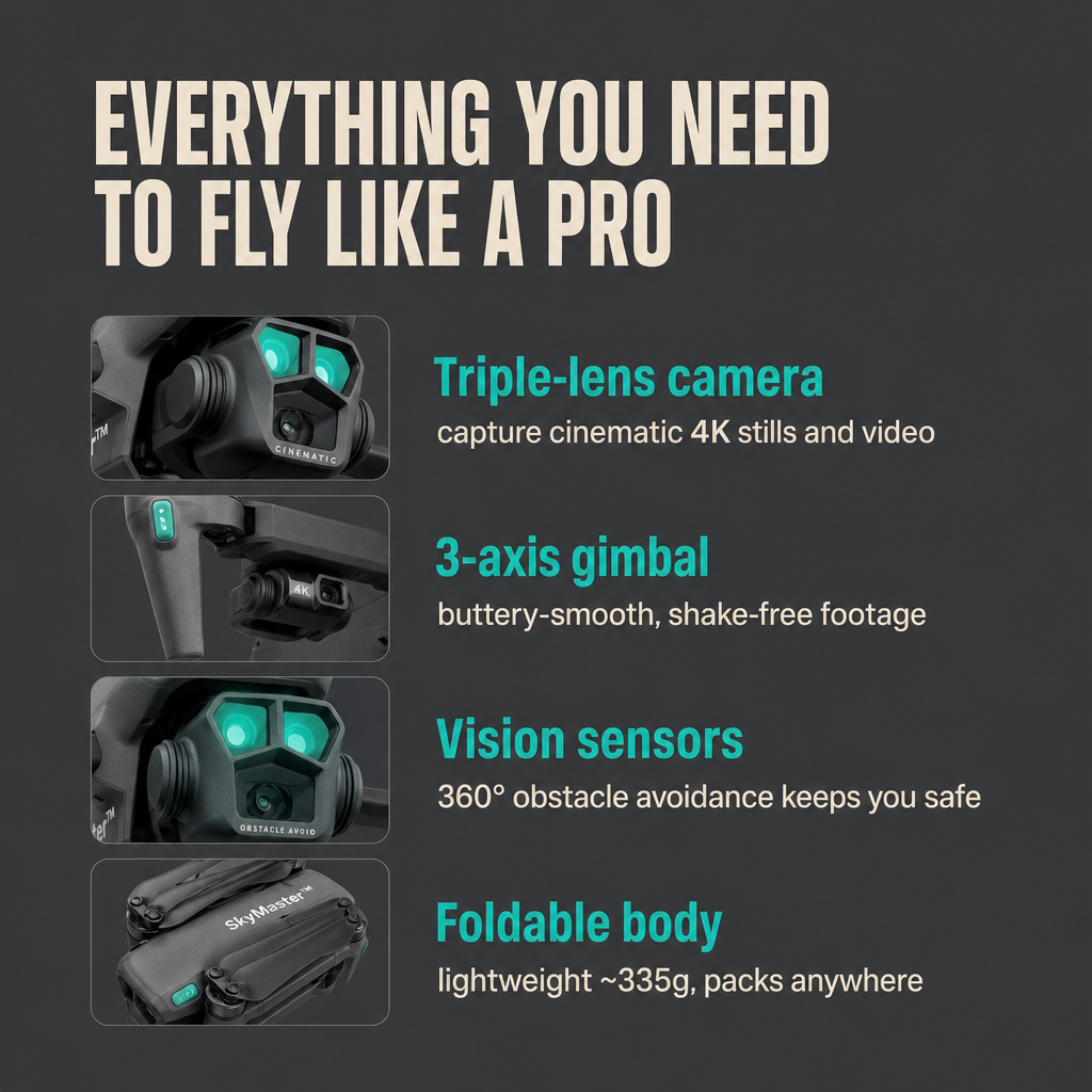 SkyMaster™ Foldable 4K Camera Drone with Gimbal