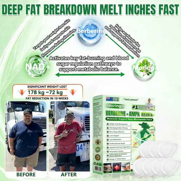InsLemon® 10-in-1 Metabolic Support Patch - Moringa, Berberine & AMPK Visible Results in 7 Days | Advanced Nano-Microneedle Technology for Weight Management & Skin Firming.