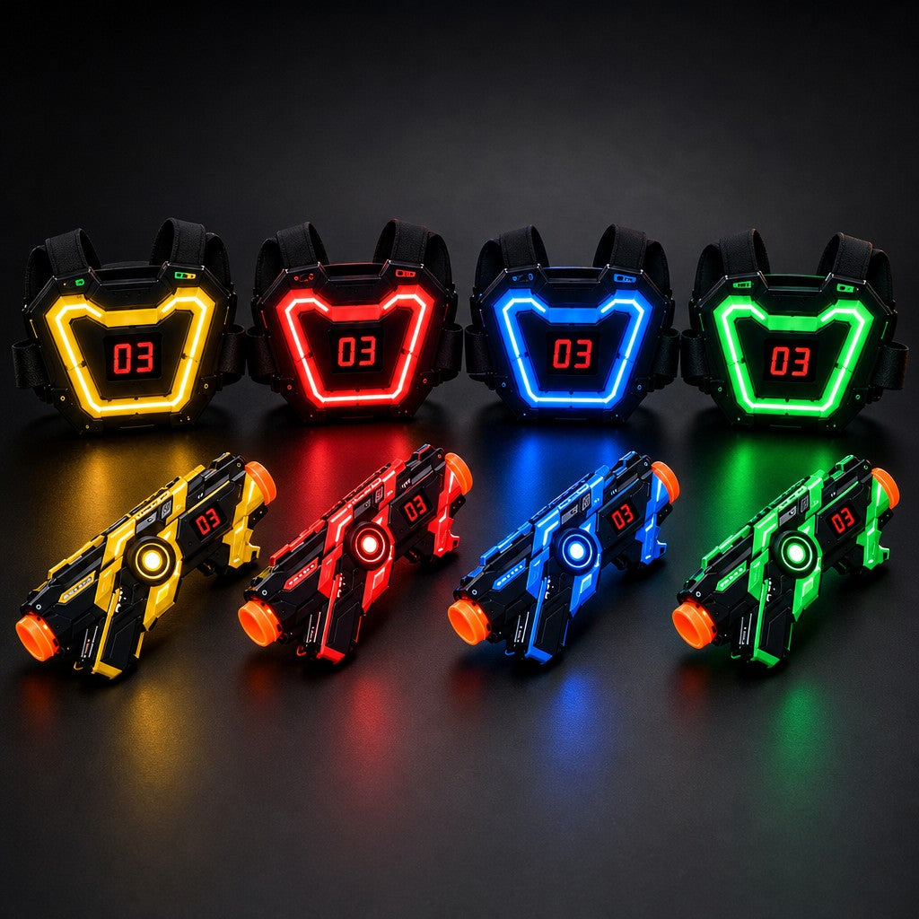 Laser tag set: four blasters and four glowing chest targets