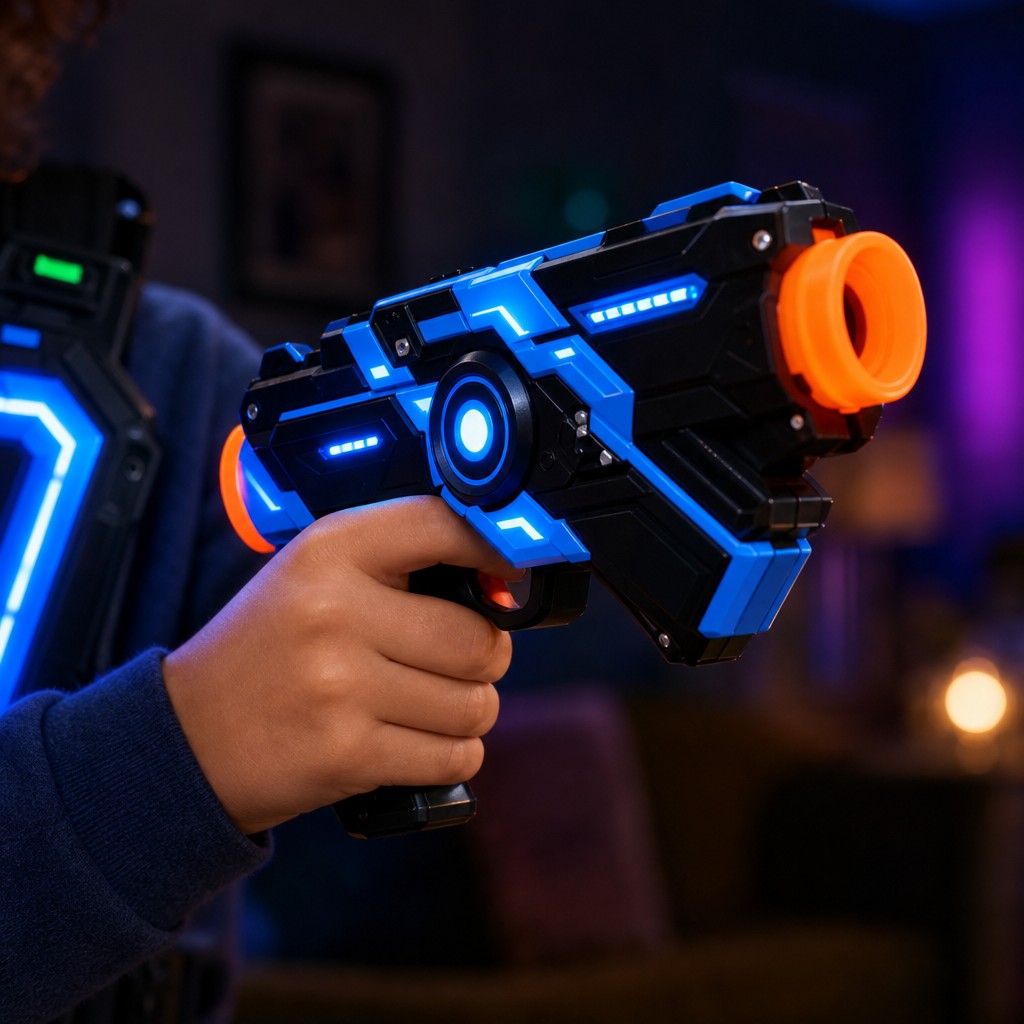 Laser tag blaster in hand
