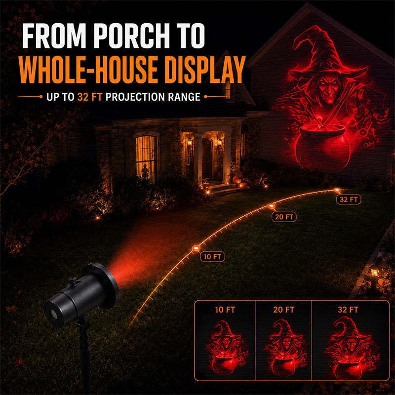 Frightlight covering the front of a house from the porch, up to 32 ft
