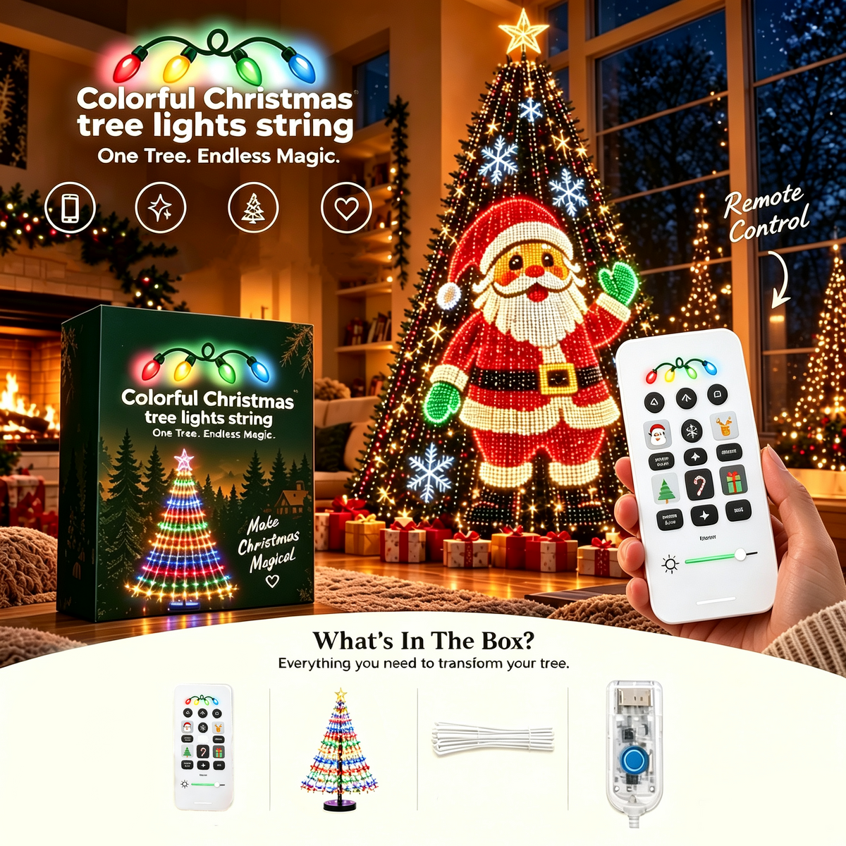 What's in the box: lights, star topper, controller and remote