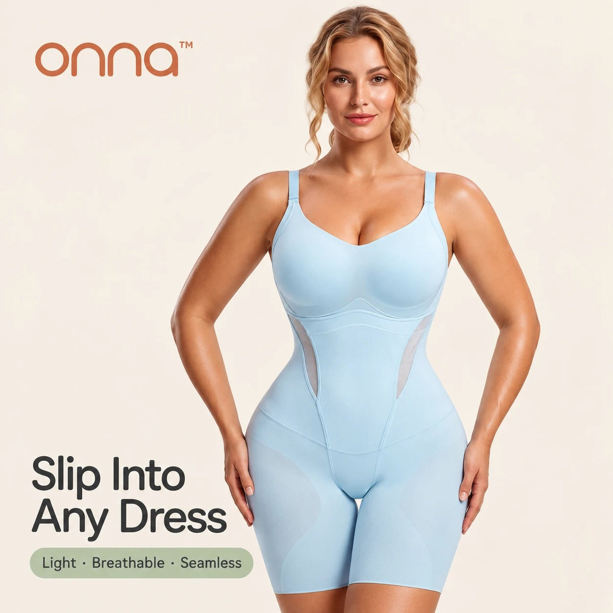 ONNA cooling sculpt bodysuit in sky blue