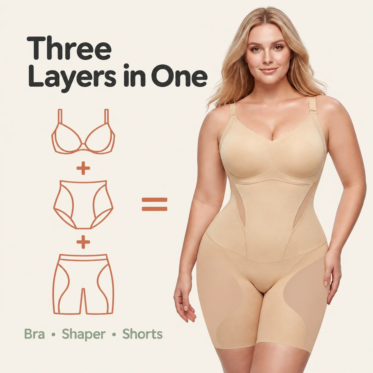 Bra, shaper and shorts in one bodysuit