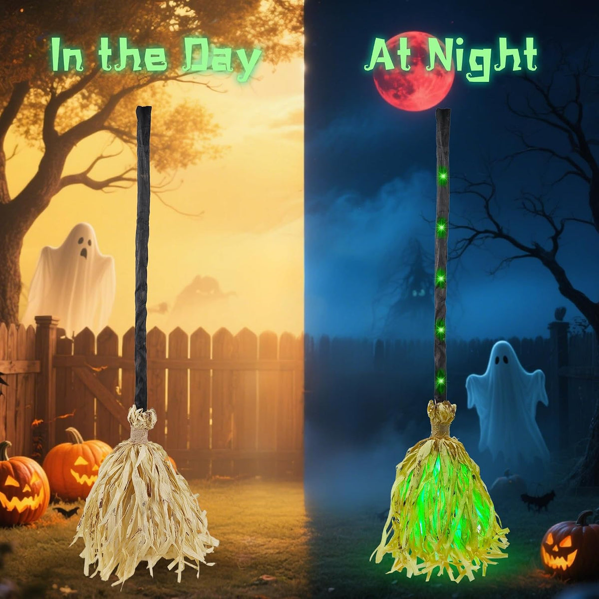 Swishy witch broom by day and glowing at night