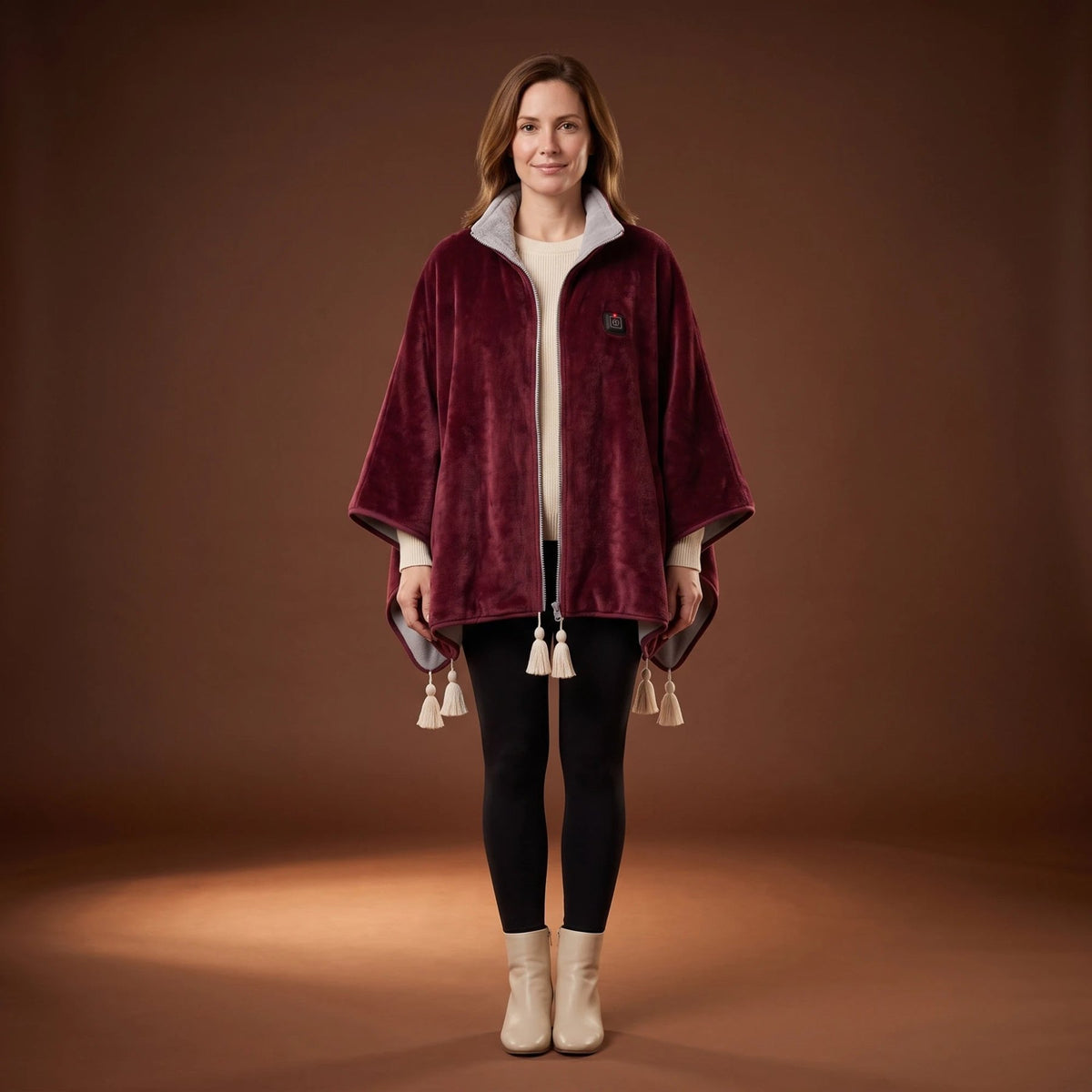 Vela heated cape in burgundy