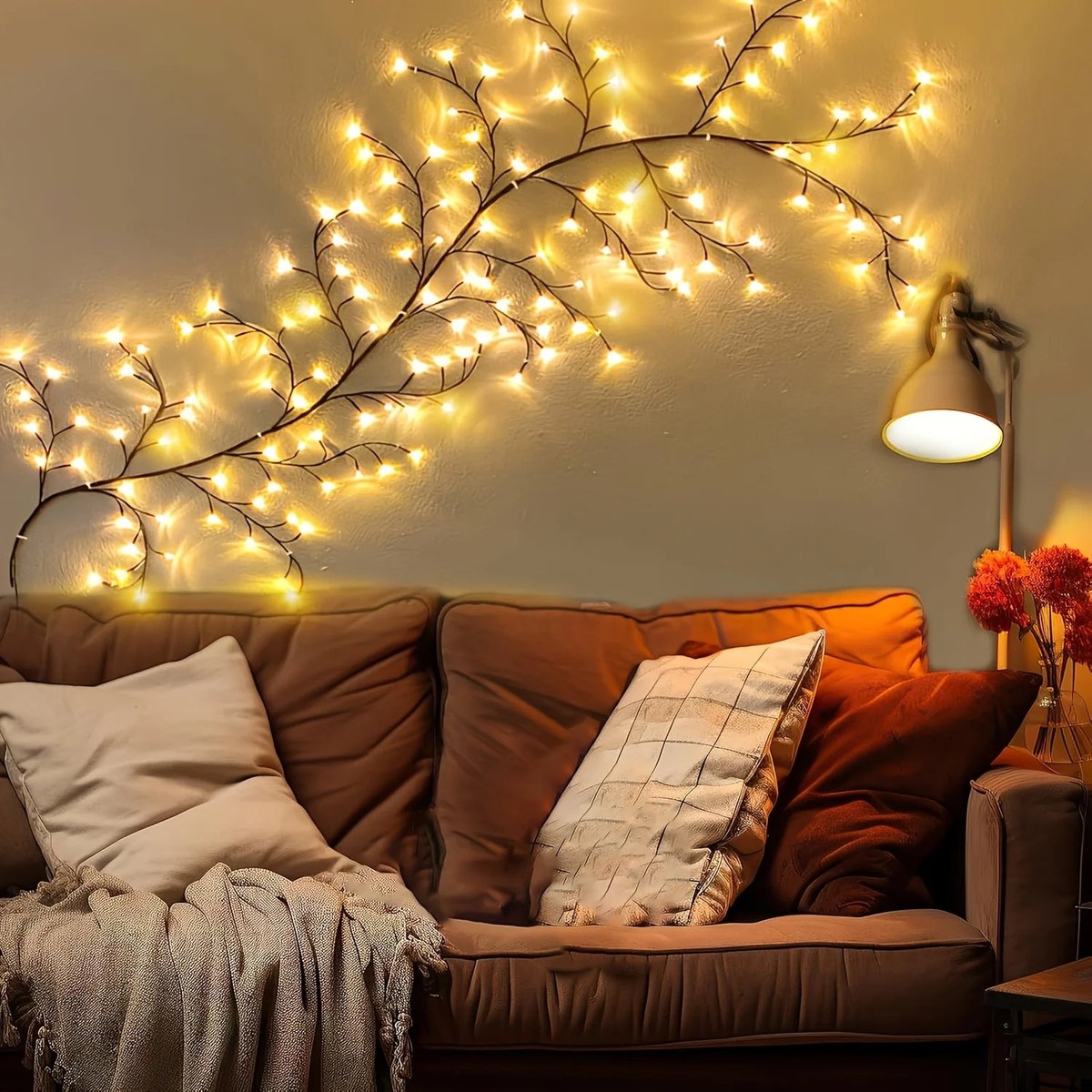 Willo glowing above a living room sofa