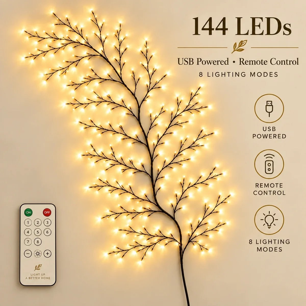 Willo 144 LEDs with remote control, USB powered, 8 lighting modes